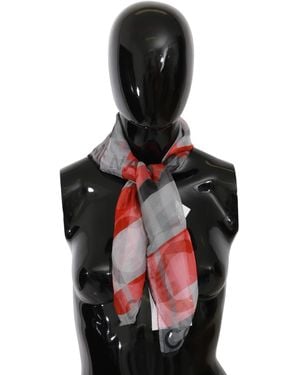 CoSTUME NATIONAL Grey Red 100% Silk Branded Scarf - Black