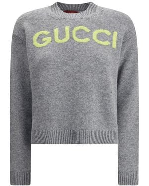Gucci Wool Sweater With Embroidered Monogram - Gray