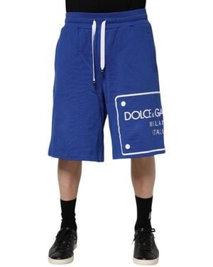 Dolce & Gabbana Blue Logo Cotton Bermuda Sweatshorts Shorts