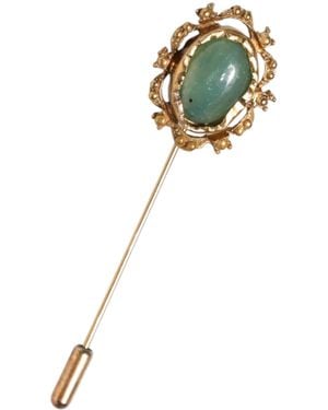 Dolce & Gabbana Gold Tone Green Stone Antique Men Accessory Brooch Pin - Multicolour