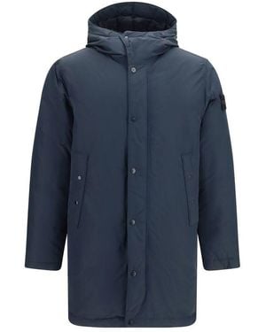 Stone Island Blue Polyester Coat