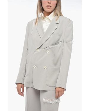 Undercover Double-Breasted Cut-Out Blazer With Lace Details - Gray