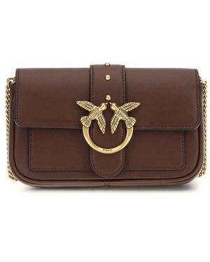 Pinko Brown Calf Leather Bos Taurus Shoulder Bag