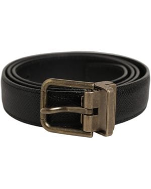 Dolce & Gabbana Men Black Calf Leather Gold Metal Buckle Belt