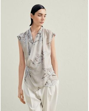 Brunello Cucinelli Bicolour Silk Blouse - White