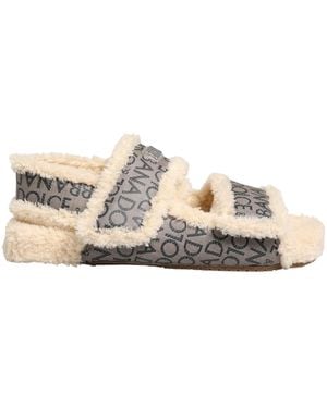 Dolce & Gabbana Beige Faux Fur Logo Print Flats Sandals Shoes - Natural