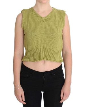 Pink Memories Cotton Blend Knitted Sleeveless Sweater - Green