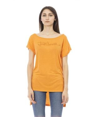 Just Cavalli Chic Rhinestone Logo Tee - Orange