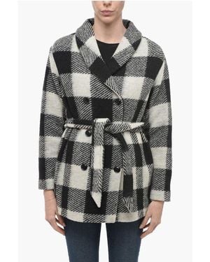 Woolrich Archive Double-Breasted Plaid Check Coat - Grey