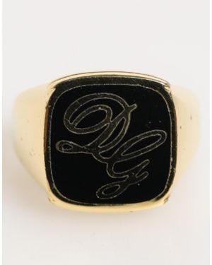 Dolce & Gabbana Tone Enamel Brass Signet Dg Logo Adjustable Ring - Black