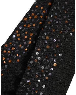 Dolce & Gabbana Dark Grey Sequined Wool Knee High Accessory Socks - Black