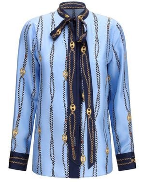 Gucci Blue Silk Pattern Shirt