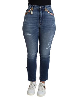 Dolce & Gabbana Embellished High Waist Skinny Denim Jeans - Blue
