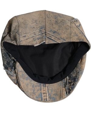 Dolce & Gabbana Brown Cotton Denim Newsboy Capello Cabbie Hat - Black