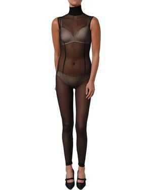 Dolce & Gabbana Black Sheer Mesh Jumpsuit Turtleneck Dress - Brown