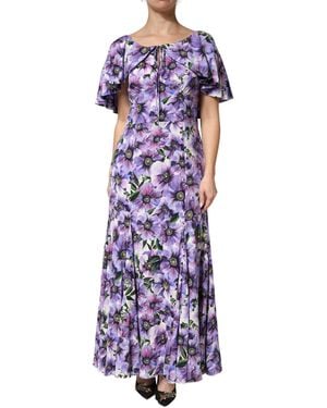 Dolce & Gabbana Floral Silk Stretch Elegant Gown Dress - Purple