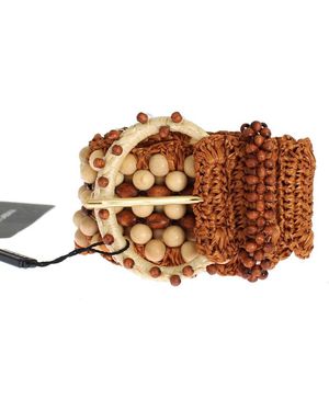Dolce & Gabbana Raffia Wood Beaded Wide Waist Belt - Brown