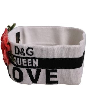 Dolce & Gabbana White D&g Queen Love Floral Applique Head Band One Size Hat - Grey