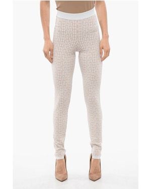 Balmain Glittered Monogram Leggings - Natural