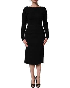 Dolce & Gabbana Black Wool Crepe Long Sleeves Midi Dress