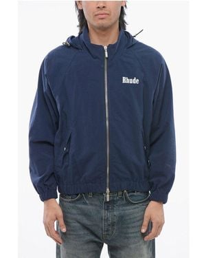 Rhude Nylon Jacket With Hood And 2-Pockets - Blue
