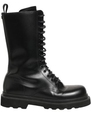 Dolce & Gabbana Black Leather Lace Up Men Combat Boots Shoes
