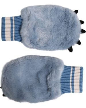Dolce & Gabbana Blue Acrylic Knitted Fur Wrist Mitten Gloves