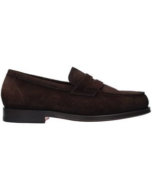 Santoni Leather Slip-On Loafers - Black