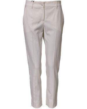 Dolce & Gabbana White Wool Mid Waist Tapered Trouser Pants - Gray
