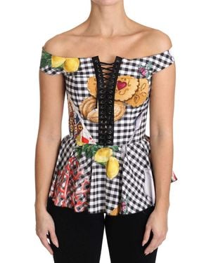 Dolce & Gabbana Dolce Gabbana Black White Corset Blouse Sicily Lemon Check Top