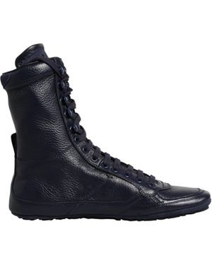 Dolce & Gabbana Dark Blue Leather King High Top Trainers Shoes