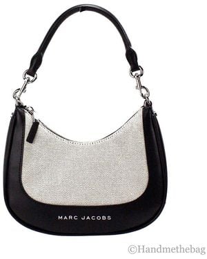 Marc Jacobs Natural Black Canvas Leather Hobo Shoulder Handbag Purse