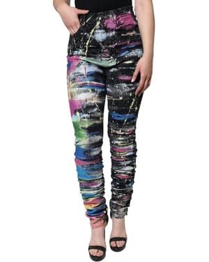 Dolce & Gabbana Multicolour Splatter Paint Cotton Skinny Denim Jeans - Black