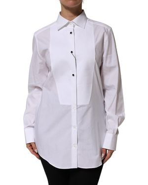 Dolce & Gabbana White Cotton Tuxedo Bib Long Sleeve Dress Shirt - Gray