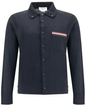Thom Browne Jersey Stitch Button Down Point Collar L - Blue