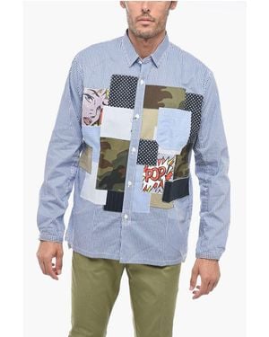 Junya Watanabe Checked Shirt With Pop Art Patchworks - Blue
