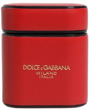 Dolce & Gabbana Red Calf Leather Logo Print Flip Holder Airpods Case