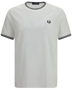 Fred Perry White Cotton T - Grey