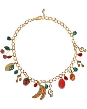 Dolce & Gabbana Gold Tone Brass Fruity Crystal Embellished Waist Chain Belt - Metallic