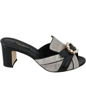 Dolce & Gabbana Black Gray Exotic Leather Crystals Sandals Shoes
