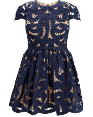 Self-Portrait Embroidered Short Dress - Blue