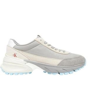 Calvin Klein Grey Suede Leather Athletic Trainers - White