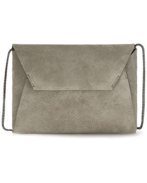 Brunello Cucinelli Grey Calf Leather Bos Taurus Shoulder Bag