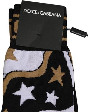 Dolce & Gabbana White Polka Dot Over The Calf Accessory Socks - Black