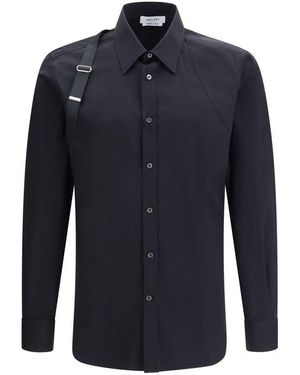 McQueen Black Cotton Dress Shirt - Blue