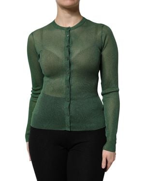 Dolce & Gabbana Green Polyester Long Sleeves Cardigan Sweater