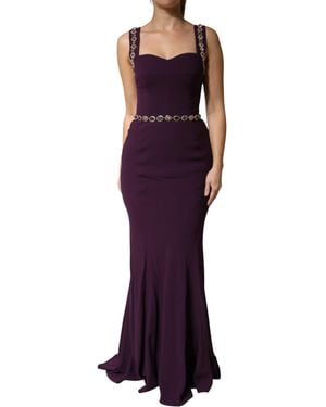 Dolce & Gabbana Violet Embellished Sheath Mermaid Gown Dress - Purple