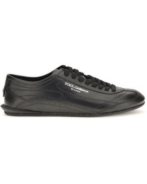 Dolce & Gabbana Black Calf Leather Bos Taurus Low Top Sneakers