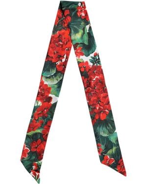 Dolce & Gabbana Multicolour Floral Silk Skinny Neck Wrap Scarf - Red