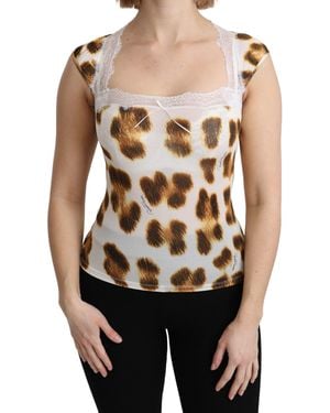 Roberto Cavalli White Brown Camisole Underwear Blouse